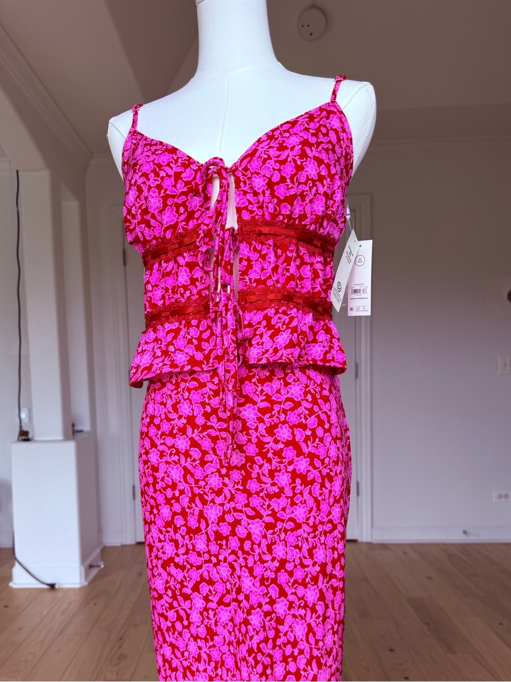 Time and Tru Hot Pink Floral skirt and top with Peplum